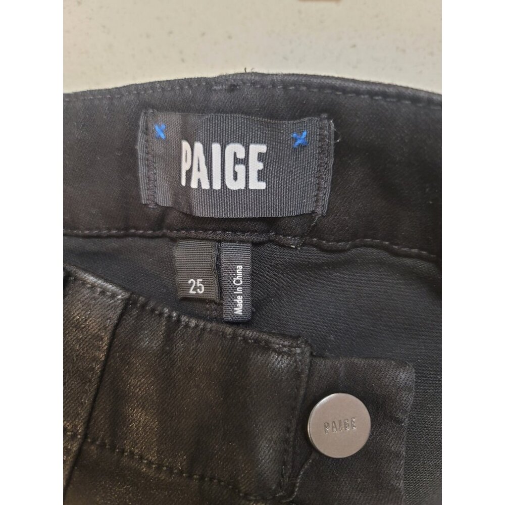 PAIGE jet black fog coated denim cropped Mayslie Jogger urban jeans pants 25 NWT - Picture 8 of 8